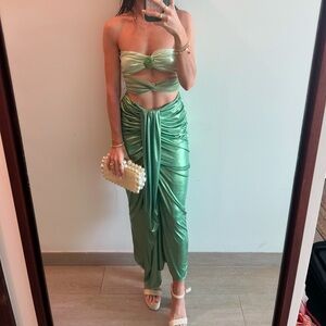 Green Strapless Wrap Dress